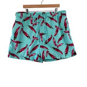 George Swim Trunks Mens XL 40-42 Green Red Chili Peppers Novelty Pool Beach Vaca